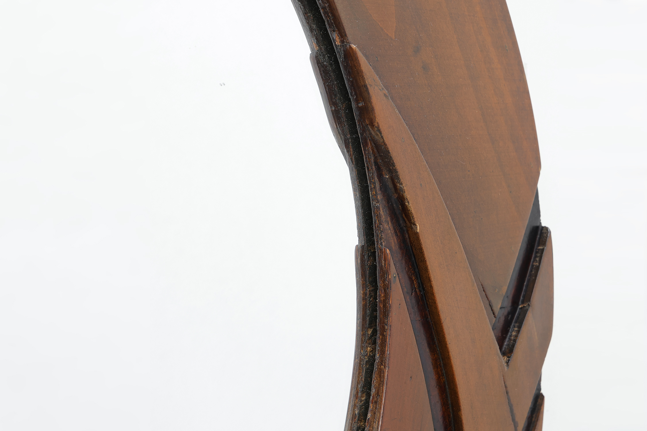 Belgian Art Deco Round Mirror with Geometric Wooden Frame, circa 1920thumbnail